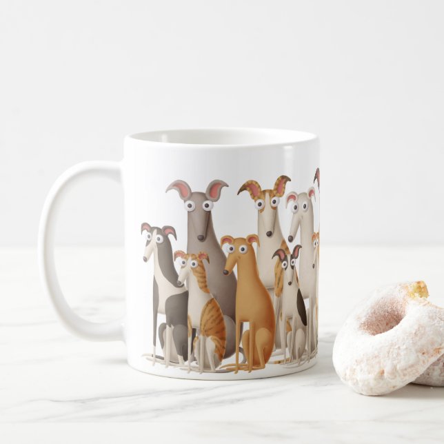 Cute funny cartoon greyhound dog lover mug  (With Donut)