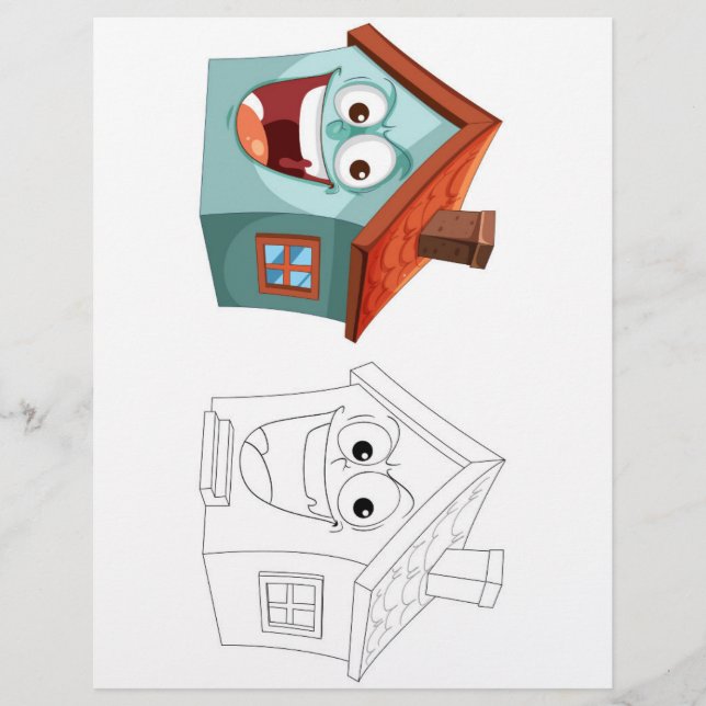 Cute funny cartoon house colouring page (Front)