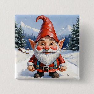 Cute Funny Cartoon Merry Christmas Gnome 15 Cm Square Badge
