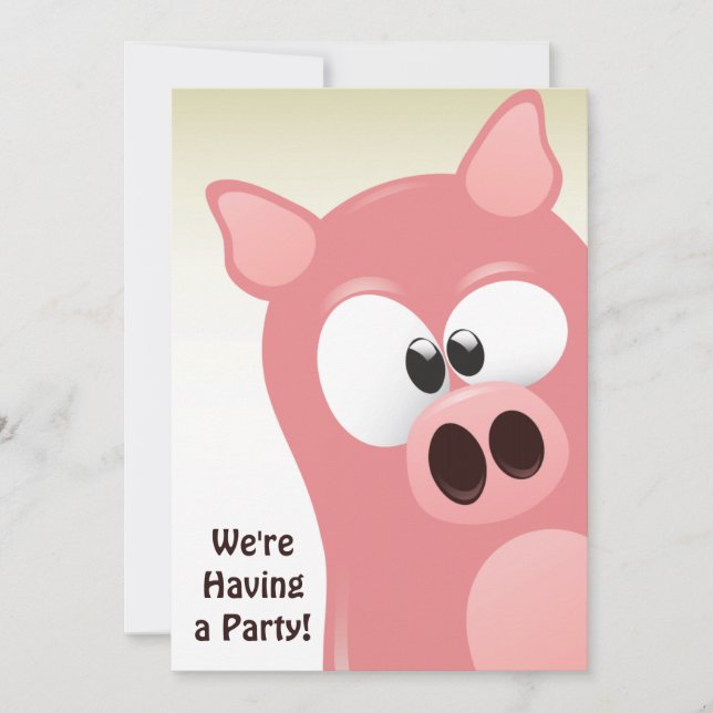 Cute Funny Cartoon Pink Pig Birthday Invitation (Front)
