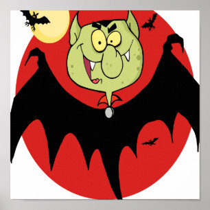 cute funny cartoon vampire bat character poster
