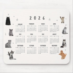 Cute Funny Cat 2026 Calendar Mouse Mat
