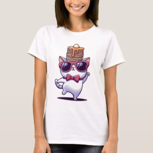 Cute funny cat balancing pancake stack T-Shirt