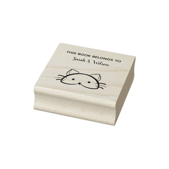 Cute Funny Cat Book Belongs Personalised Bookplate Rubber Stamp (Stamp)