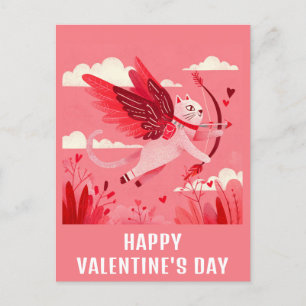 Cute Funny Cat Cupid Valentines Day Postcard