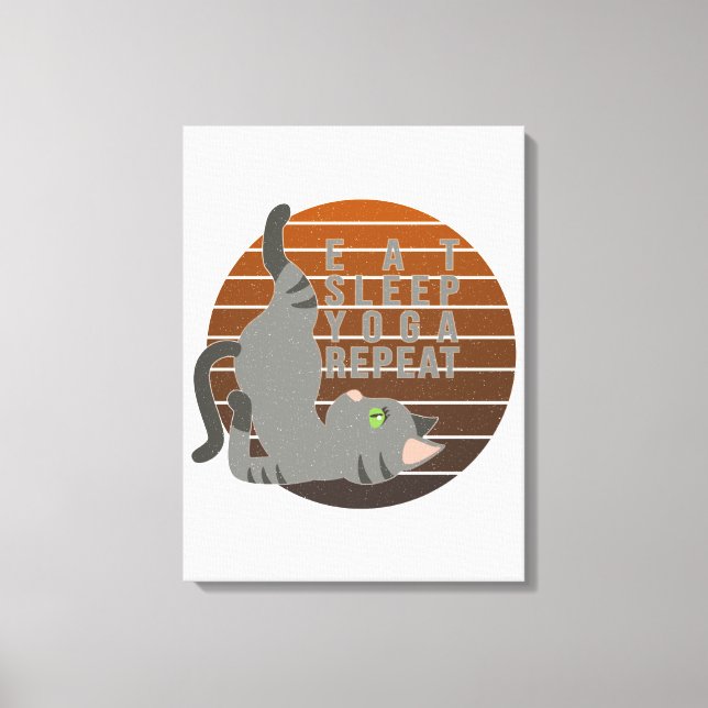 Cute funny cat doing yoga. funny yoga design canvas print (Front)
