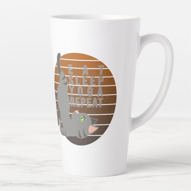 Cute funny cat doing yoga. funny yoga design latte mug (Right)