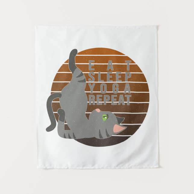 Cute funny cat doing yoga. funny yoga design tapestry (Front)