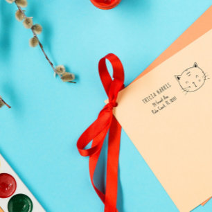Cute Funny Cat Doodle Kids Custom Name & Address Self-inking Stamp