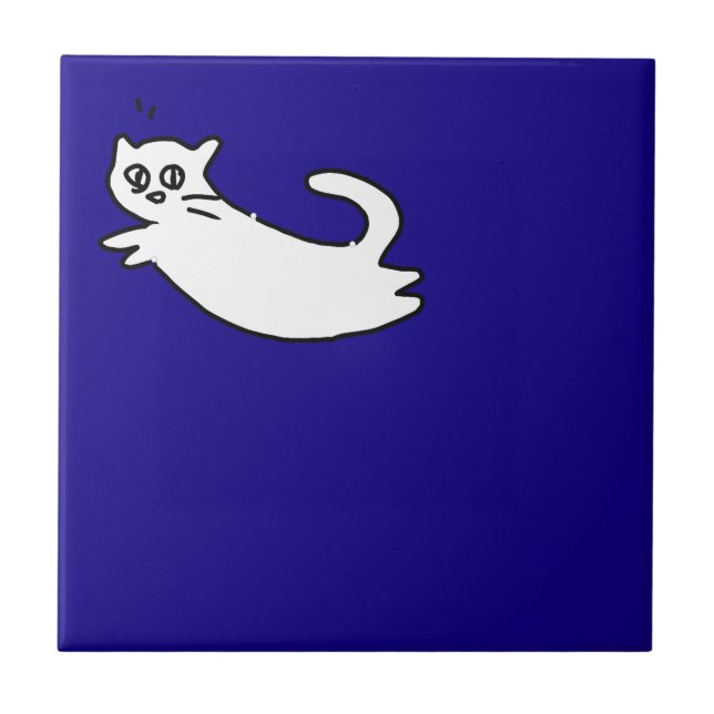 Cute&Funny Cat Doodle on Blue Tile (Front)