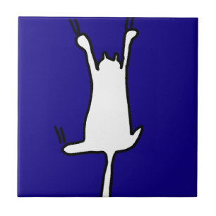 Cute&Funny Cat Doodle on Blue Tile