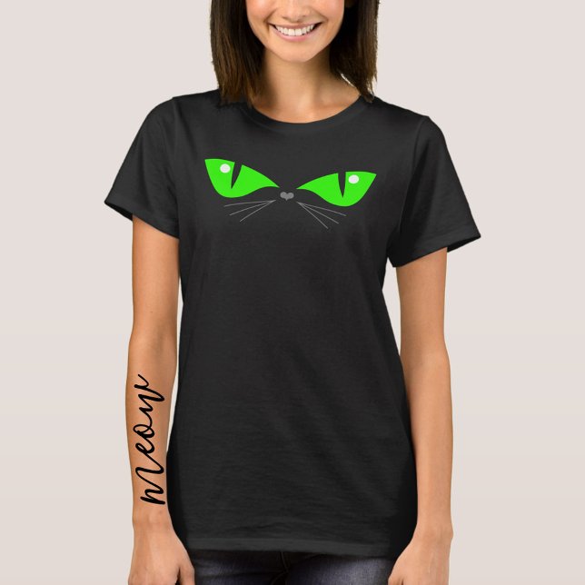 Cute Funny Cat Eyes Green Halloween Costume T-Shirt (Creator Uploaded)