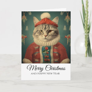 Cute Funny Cat in Costume Merry Christmas  Card