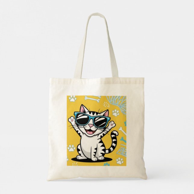 Cute funny cat joke sunglasses shopping tote bag (Back)