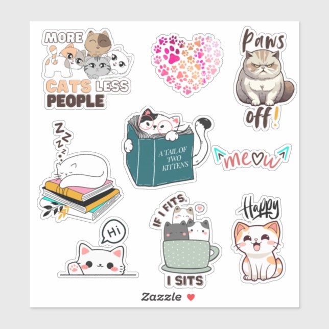 Cute & Funny Cat kawaii vinly Sticker Pack (Sheet)
