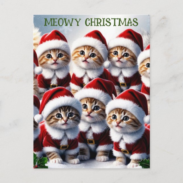 Cute Funny Cat Kitten Meowy Christmas Postcard (Front)