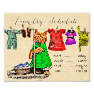 Cute Funny Cat Laundry Schedule Sign Wall Art