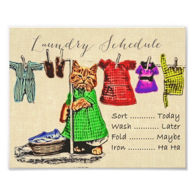 Cute Funny Cat Laundry Schedule Sign Wall Art (Front)