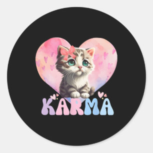 Cute Funny Cat Lover Heart Shape Women Men Karma Classic Round Sticker