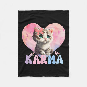 Cute Funny Cat Lover Heart Shape Women Men Karma Fleece Blanket