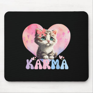 Cute Funny Cat Lover Heart Shape Women Men Karma Mouse Mat