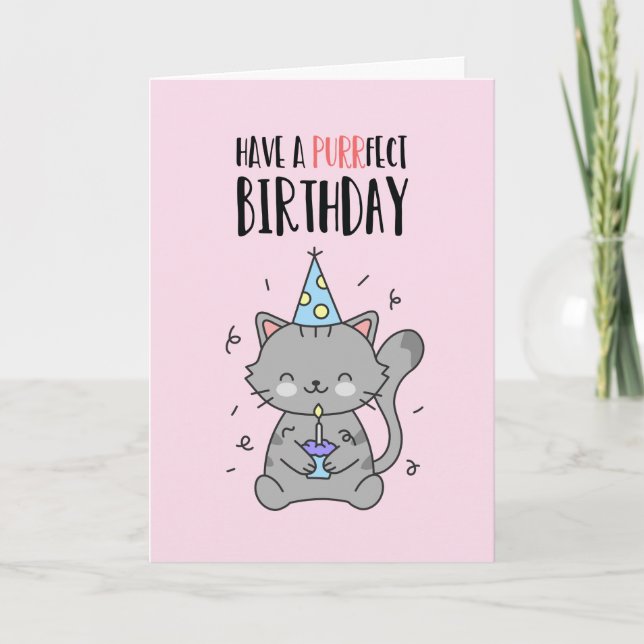 Cute Funny Cat Lover Kitten Pun Purrfect Birthday Card (Front)