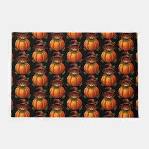 CUTE FUNNY CAT PUMPKIN DOORMAT