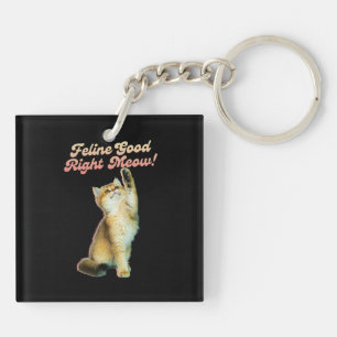 Cute Funny Cat Typography with Playful Kitten Key Ring