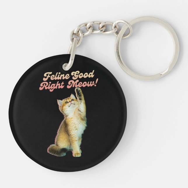 Cute Funny Cat Typography with Playful Kitten Key Ring (Back)
