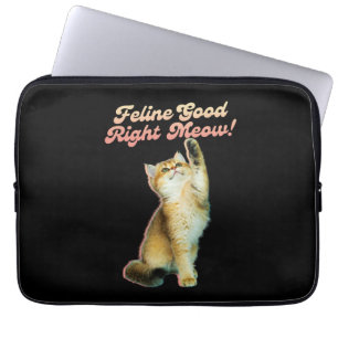 Cute Funny Cat Typography with Playful Kitten Laptop Sleeve