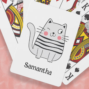 Cute Funny Cat Winking Name Monogram Playing Cards
