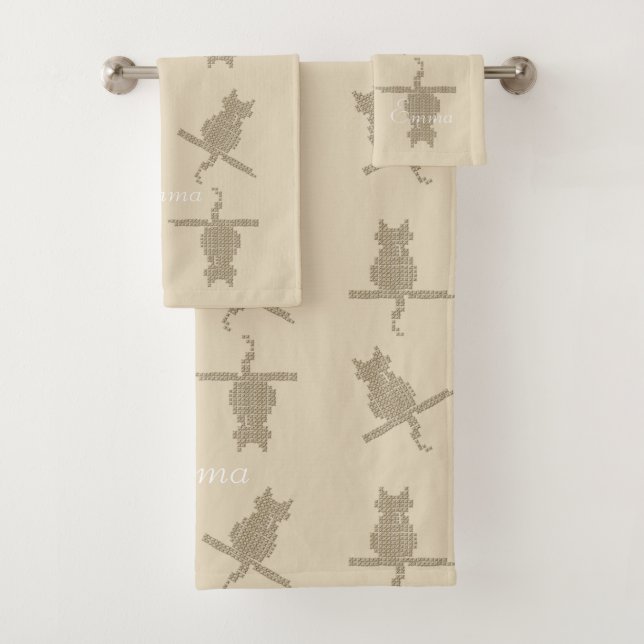 Cute Funny Cats Add Name Bath Towel Set (Insitu)