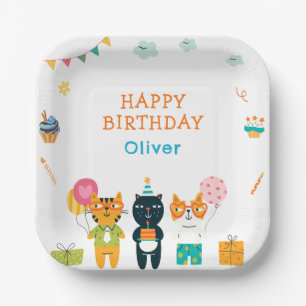 Cute Funny Cats Kitty Birthday 3rd Paper Plate