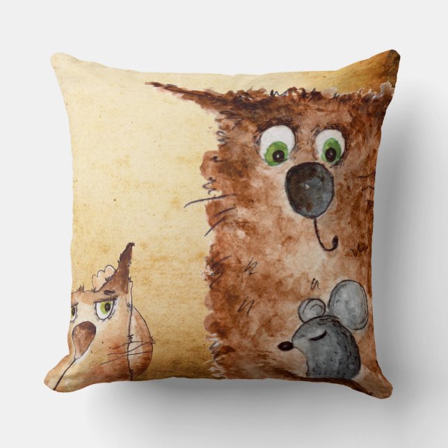 Cute Funny Cats Watercolor Cats Cushion (Front)
