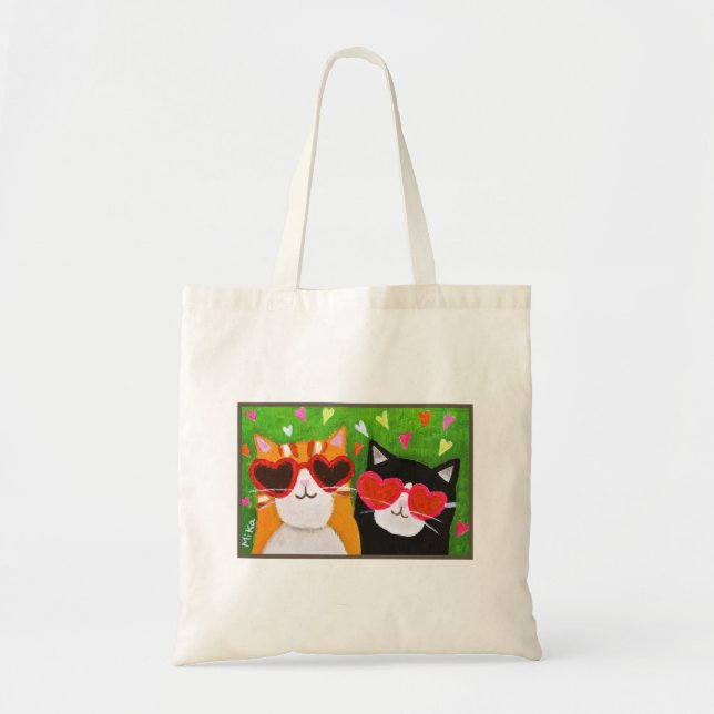 Cute Funny Cats with Heart glassed cat lover gift Tote Bag (Front)