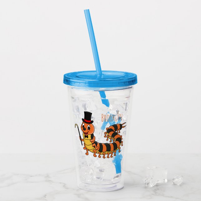 Cute funny centipede cartoon illustration acrylic tumbler (Front Ice)