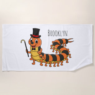 Cute funny centipede cartoon illustration beach towel