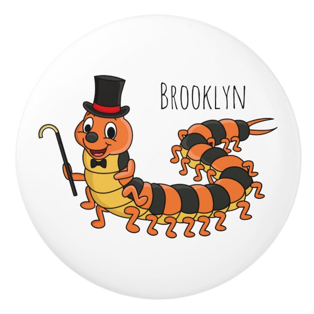Cute funny centipede cartoon illustration  ceramic knob (Front)