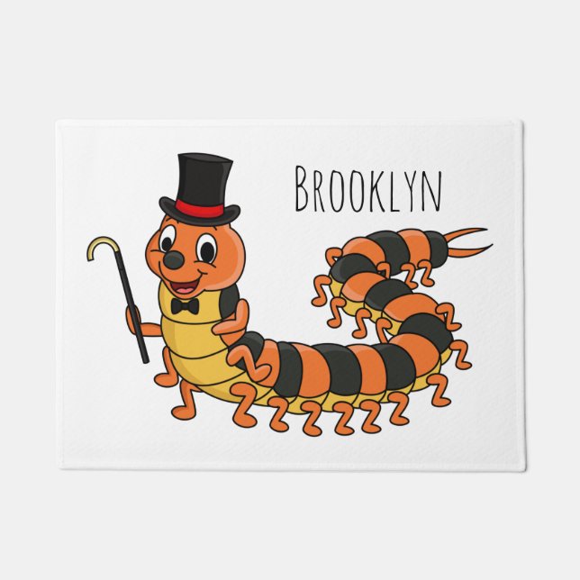 Cute funny centipede cartoon illustration doormat (Front)