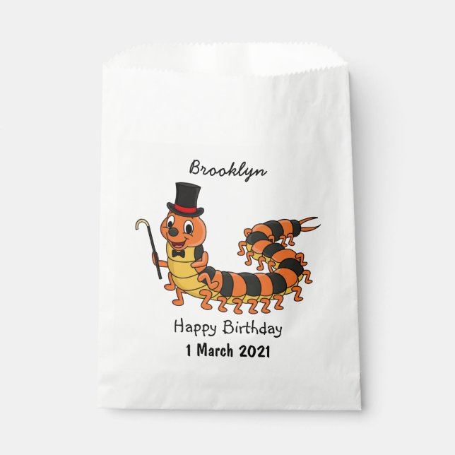 Cute funny centipede cartoon illustration favour bags (Front)