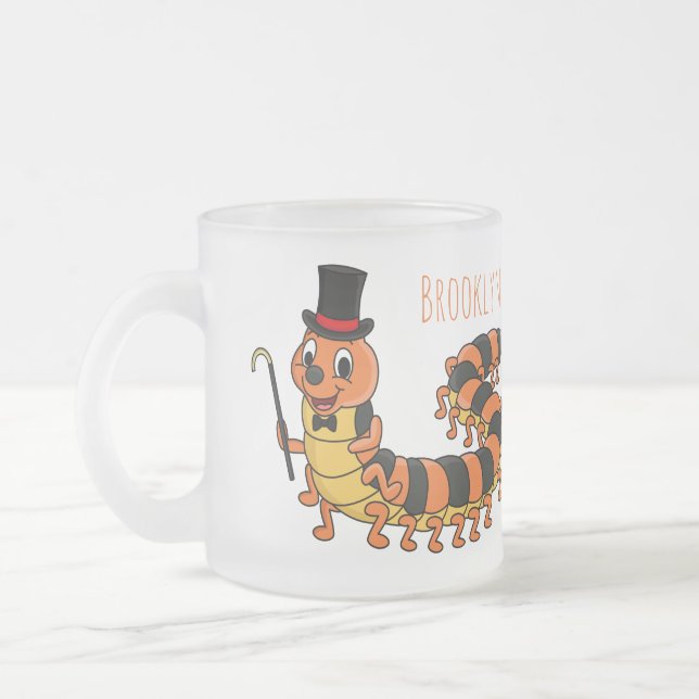 Cute funny centipede cartoon illustration  frosted glass coffee mug (Left)