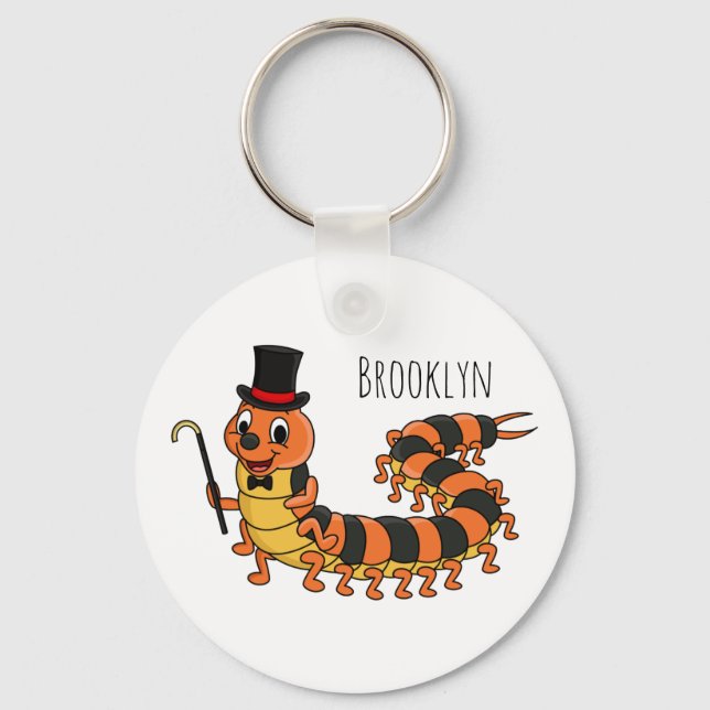 Cute funny centipede cartoon illustration key ring (Front)