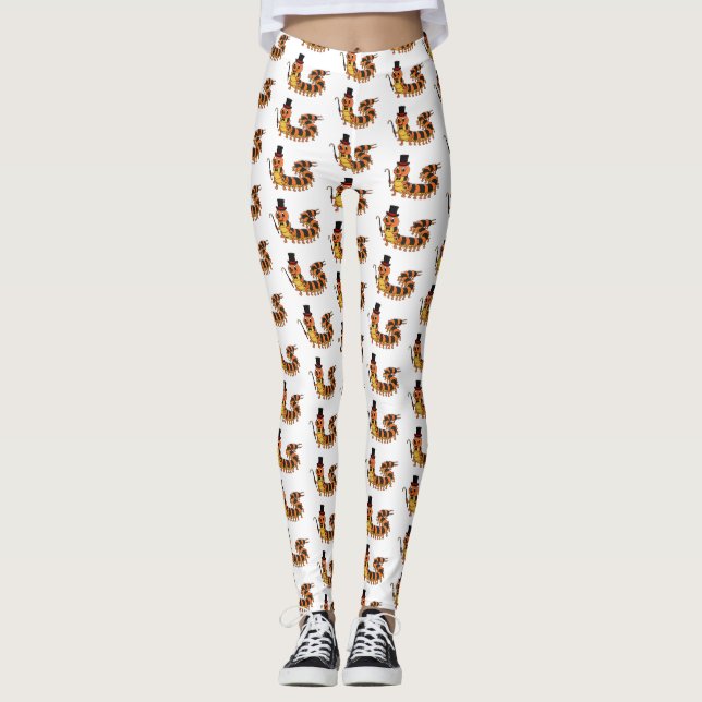 Cute funny centipede cartoon illustration leggings (Front)