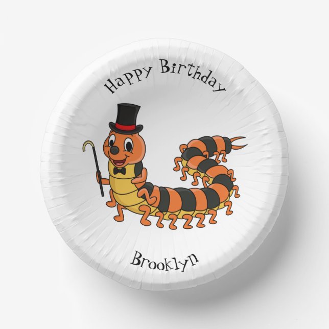 Cute funny centipede cartoon illustration  paper plate (Front)