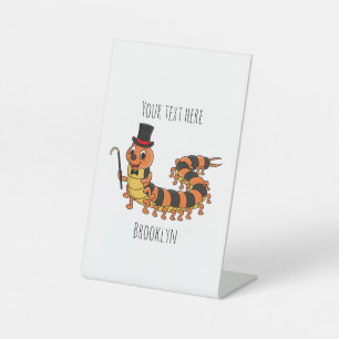 Cute funny centipede cartoon illustration pedestal sign