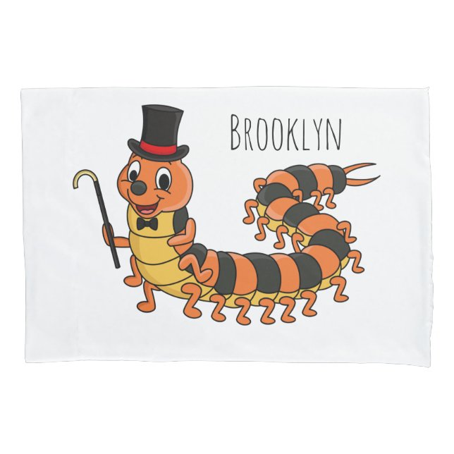 Cute funny centipede cartoon illustration pillowcase (Front)