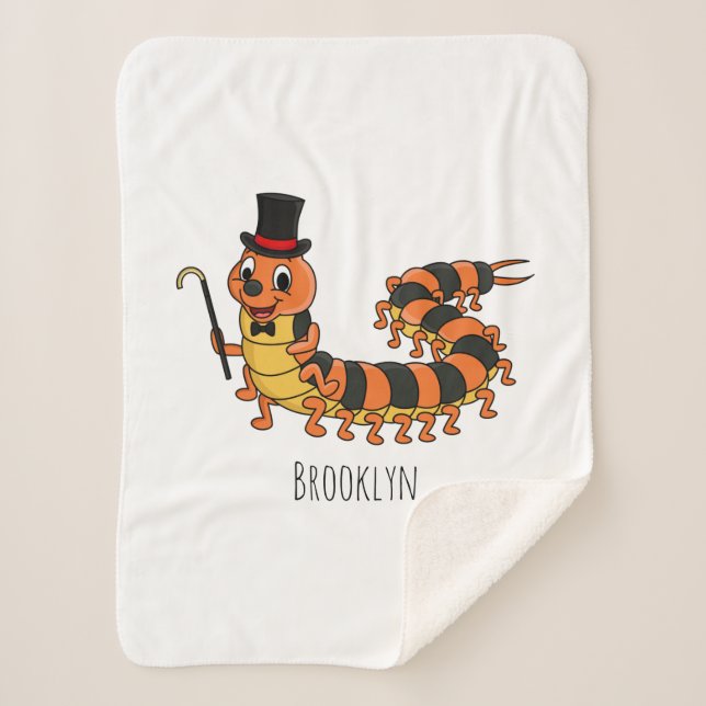 Cute funny centipede cartoon illustration  sherpa blanket (Front)