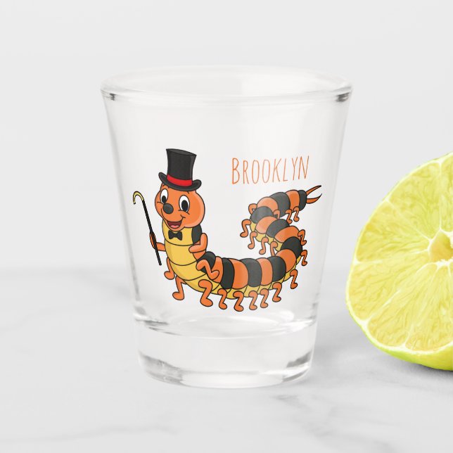 Cute funny centipede cartoon illustration shot glass (Front)