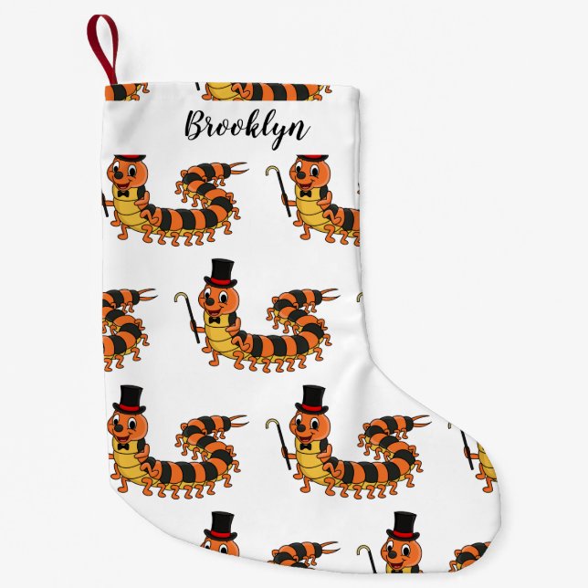 Cute funny centipede cartoon illustration small christmas stocking (Front)