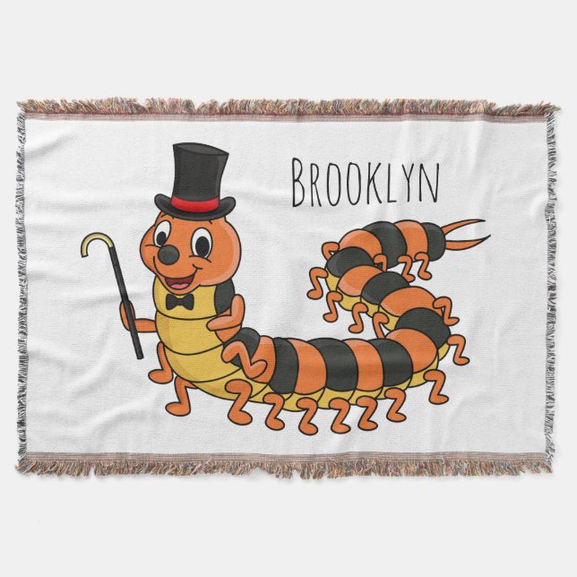 Cute funny centipede cartoon illustration  throw blanket (Front)
